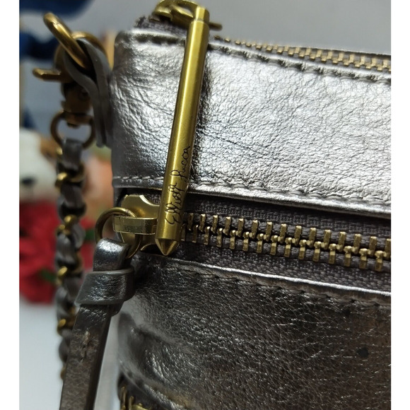 Elliott Lucca Metallic Gold Leather Zipper Closure Small Crossbody Bag - Picture 3 of 16